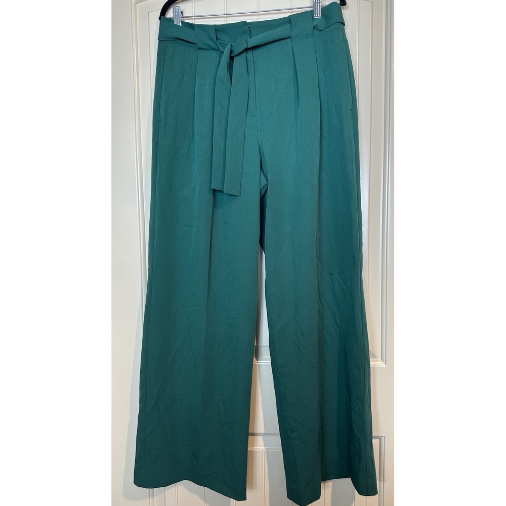 Ann Taylor The Tall Tie Waist Wide Leg Pants Green Size 8 trouser career work